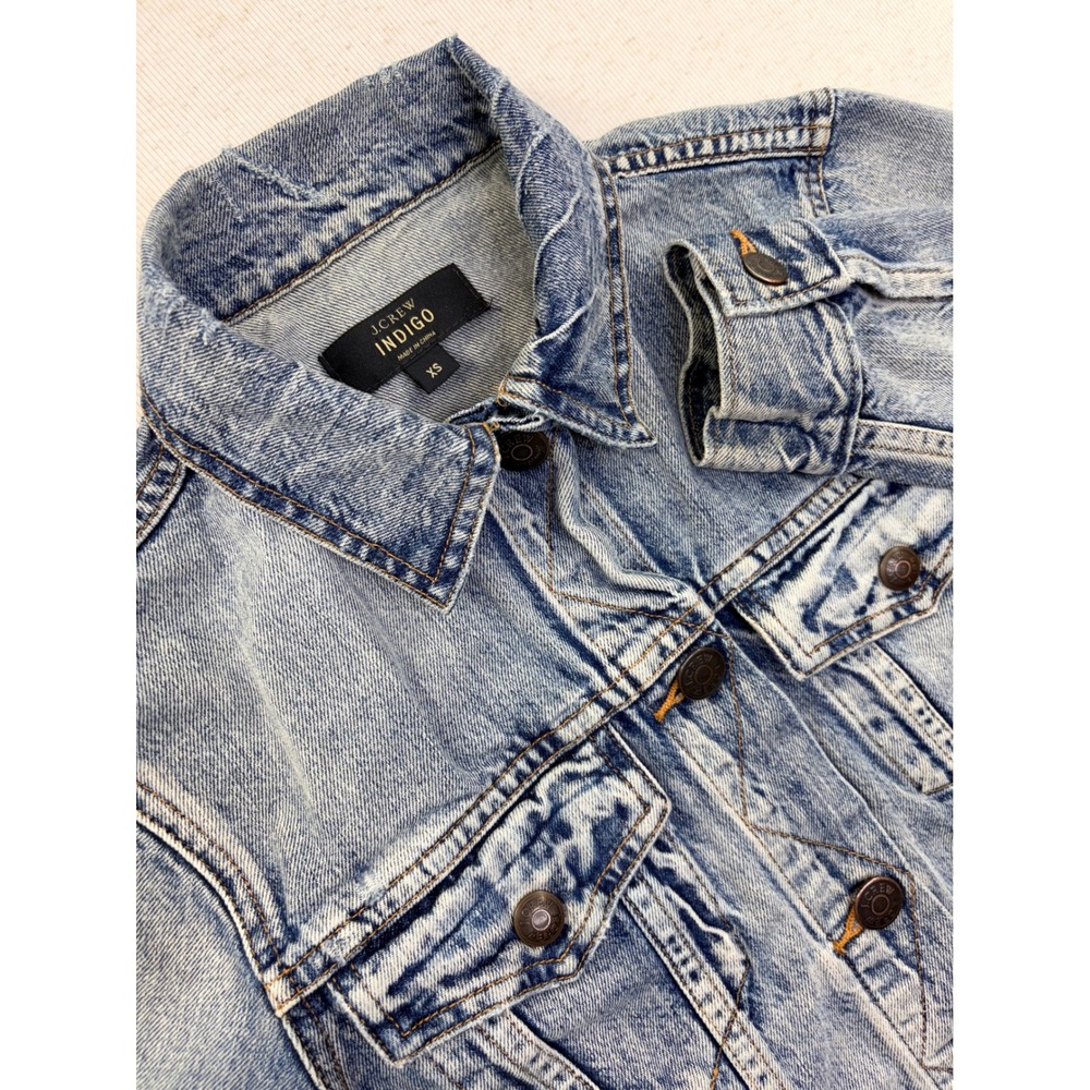 J.Crew‎ Indigo Denim Trucker Jacket Light Wash Blue Cotton Womens XS 88301